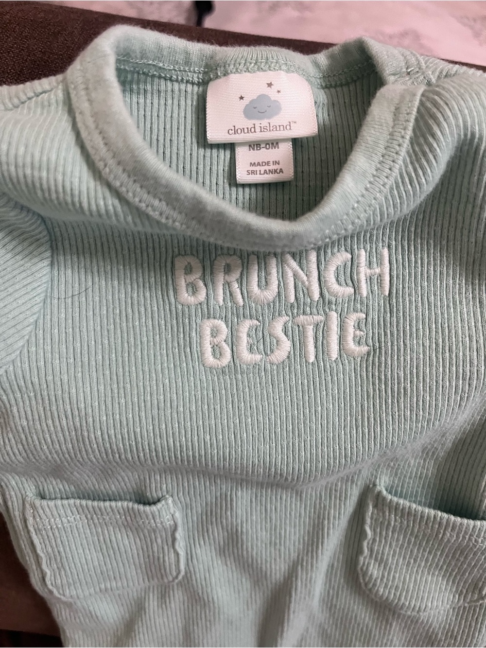 cloud island Mint Ribbed Baby Onesie with 'BRUNCH BESTIE' Embroidery